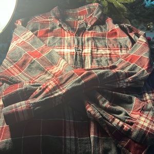 Eddie Bauer Mens Plaid Flannel Shirt Color Red/Gray/White Size 2XL